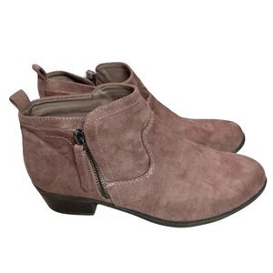 Arizona Jean Co Women's Brown Suede Ankle Boots Side Zip Low Heel size 9